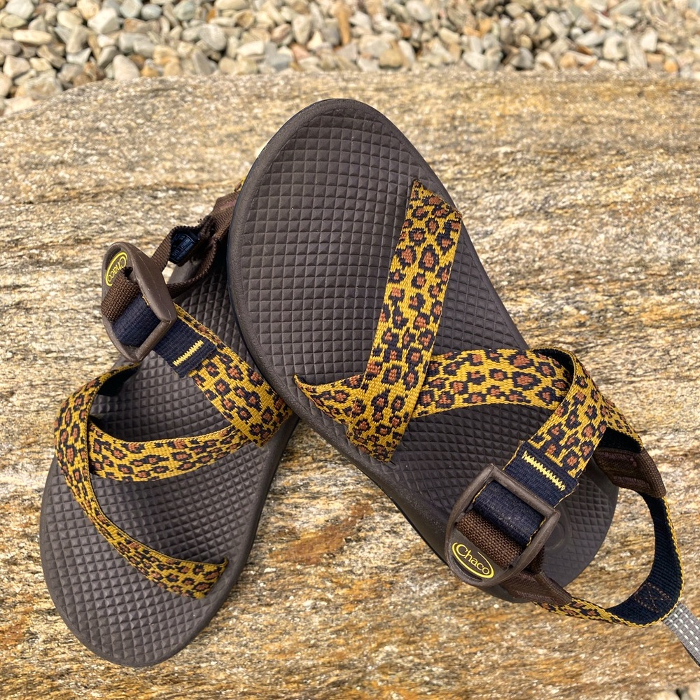 Chaco Kids Leopard Print Yellow Brown Sandals